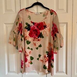 Calvin Klein shirt top floral rose flutter sleeve  size 1X